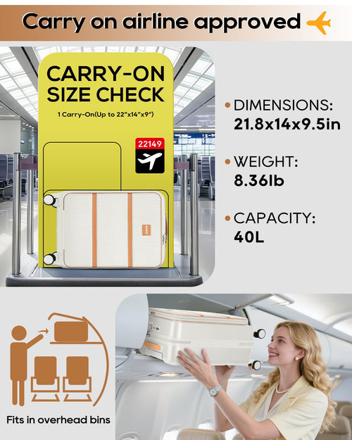 20 Inch Carry On Luggage with Front Pocket and Cup Holder, White G956