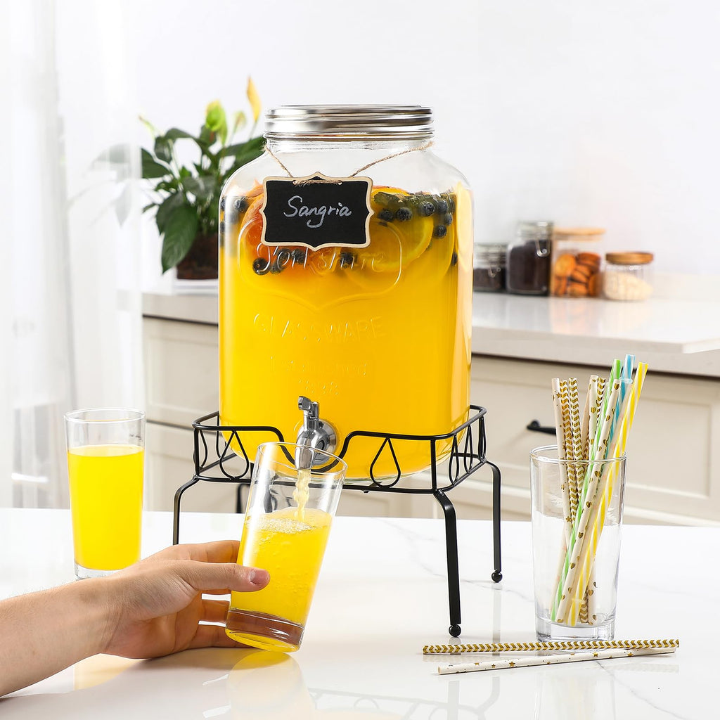 2 Gallon Glass Beverage Dispenser with Stand and Lid C78420