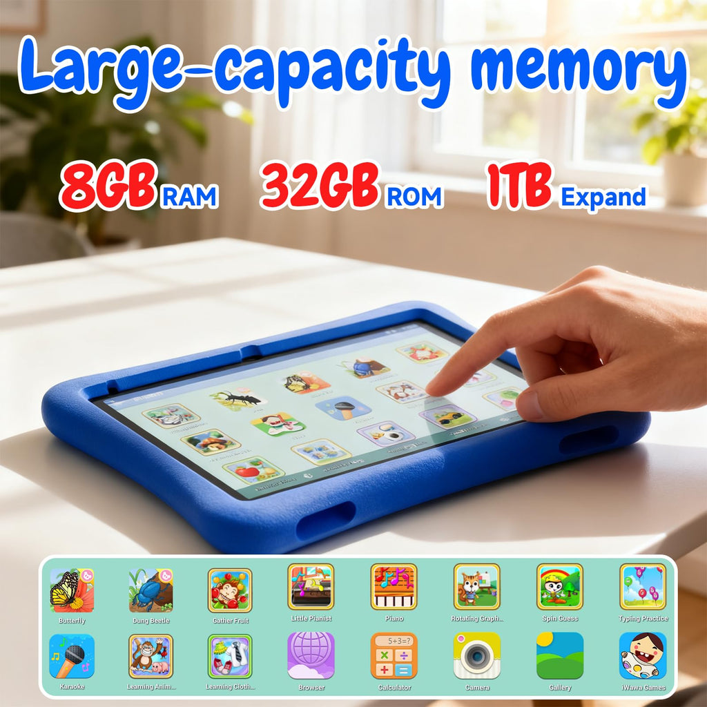 Kids Tablet 10 Inch Android 8GB RAM 32GB ROM Dual Camera 6000mAh with Case F310