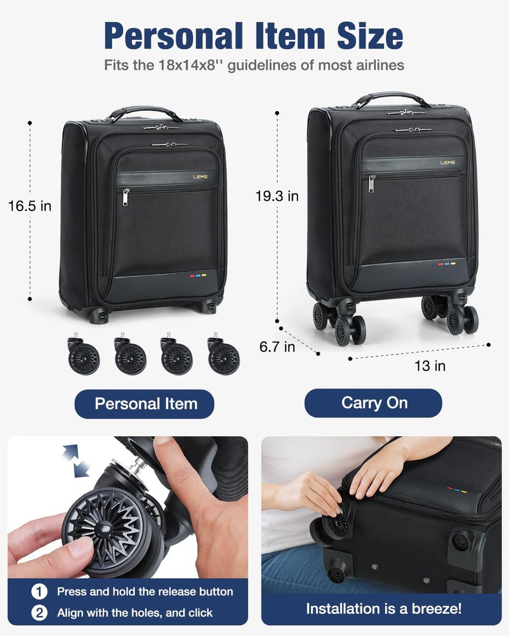 16 inch Underseat Carry On Luggage with Wheels Black W2720
