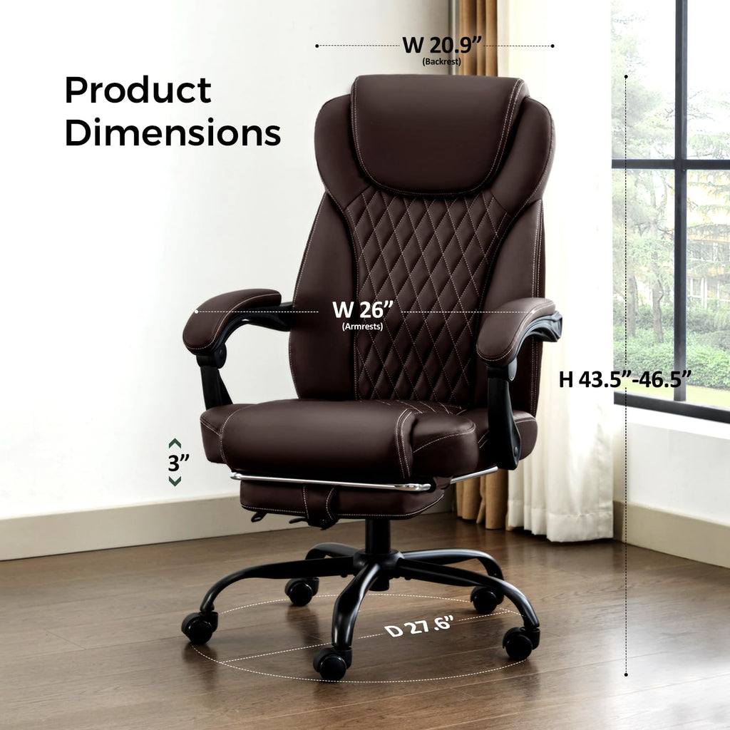 Big and Tall Office Chair with Footrest, Lumbar Support, Brown G99780