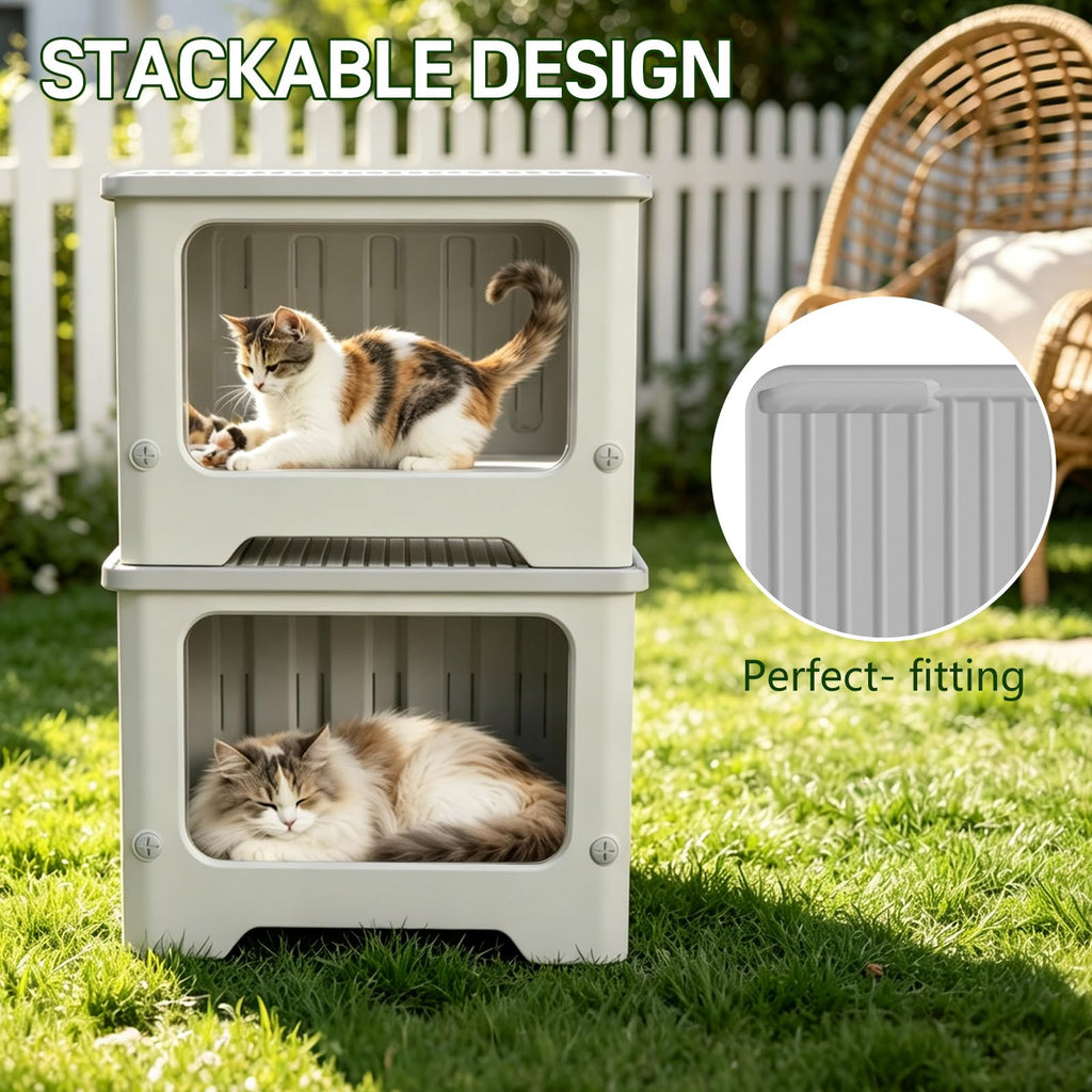 Weatherproof Stackable Outdoor Cat House with Clear Window T470