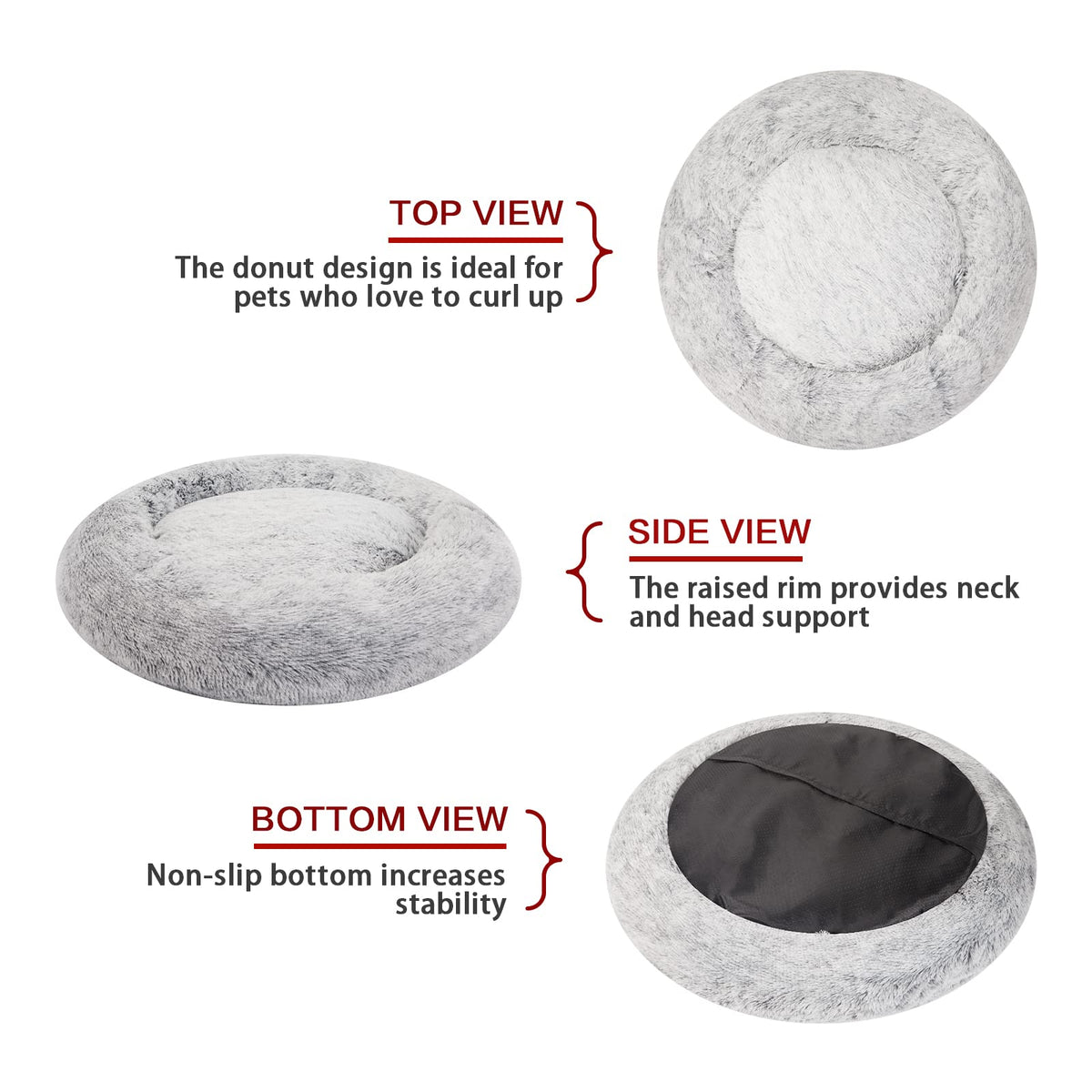 Dark Grey 36" Round Dog Bed U522934