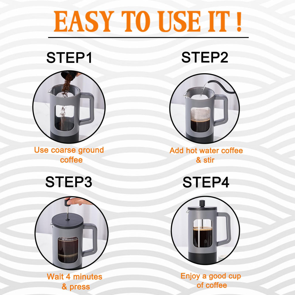21 oz Heat-resistant Borosilicate Glass French Press Coffee Maker J38059