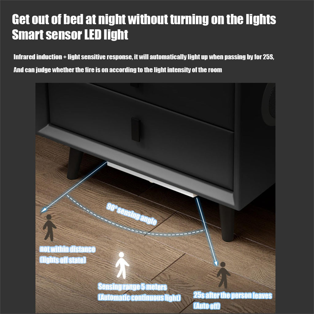 Black 3 Drawer Smart Bedside Table with LED Light and Wireless Charging D20650