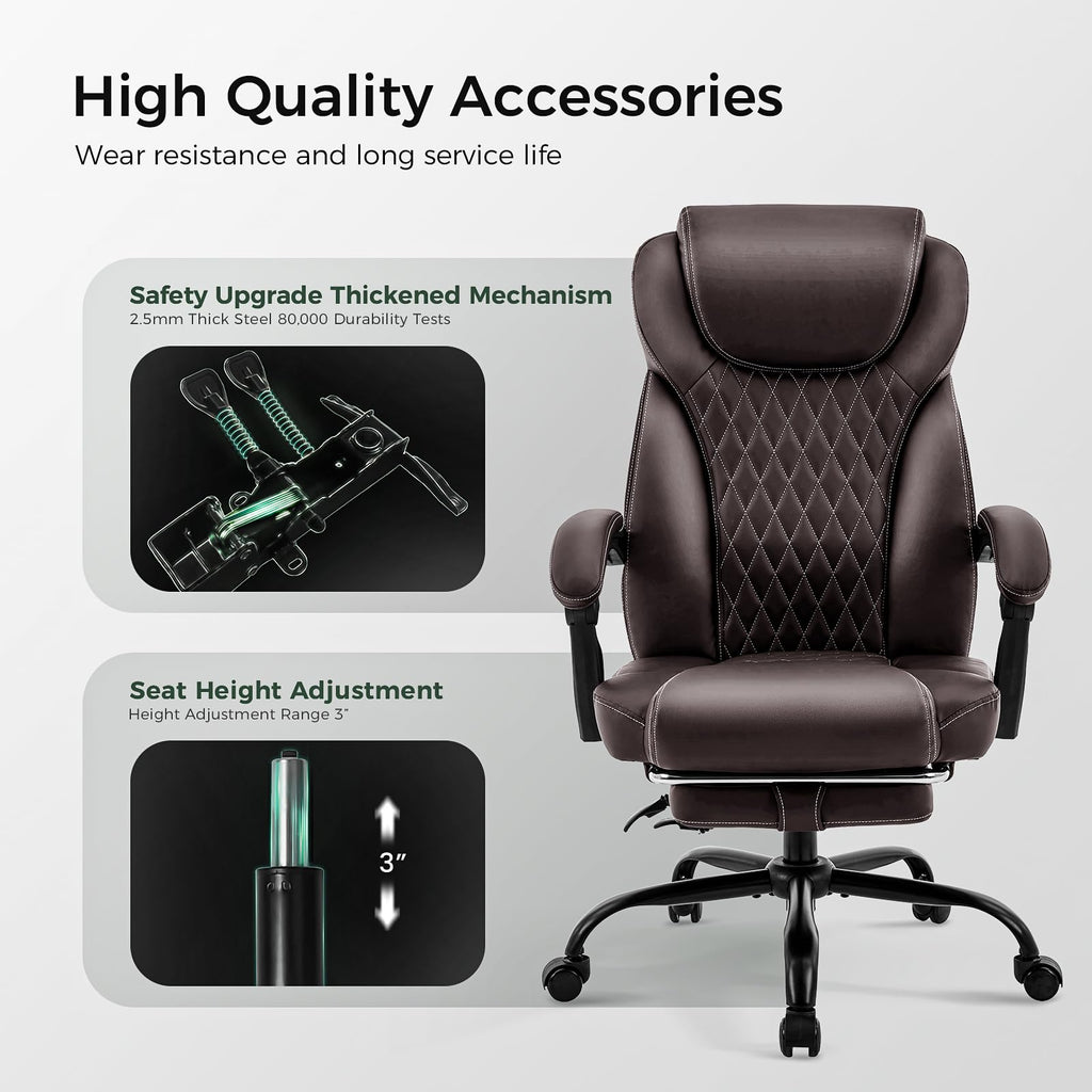 Big and Tall Office Chair with Footrest, Lumbar Support, Brown G99780