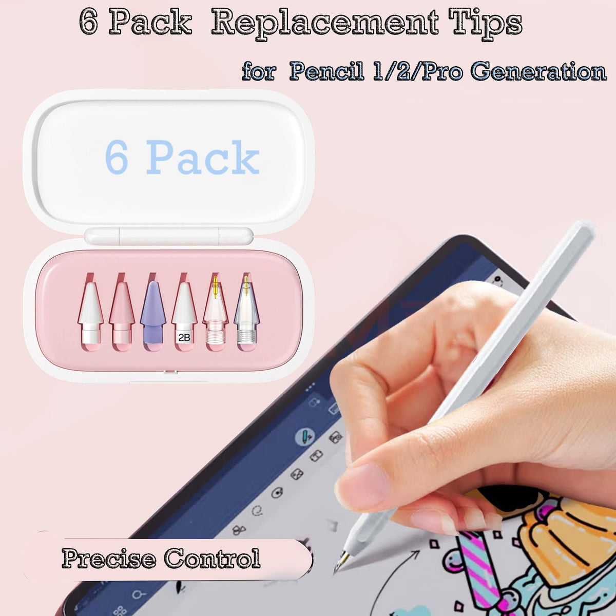 6 Pack Replacement Pencil Tips with Case O992923