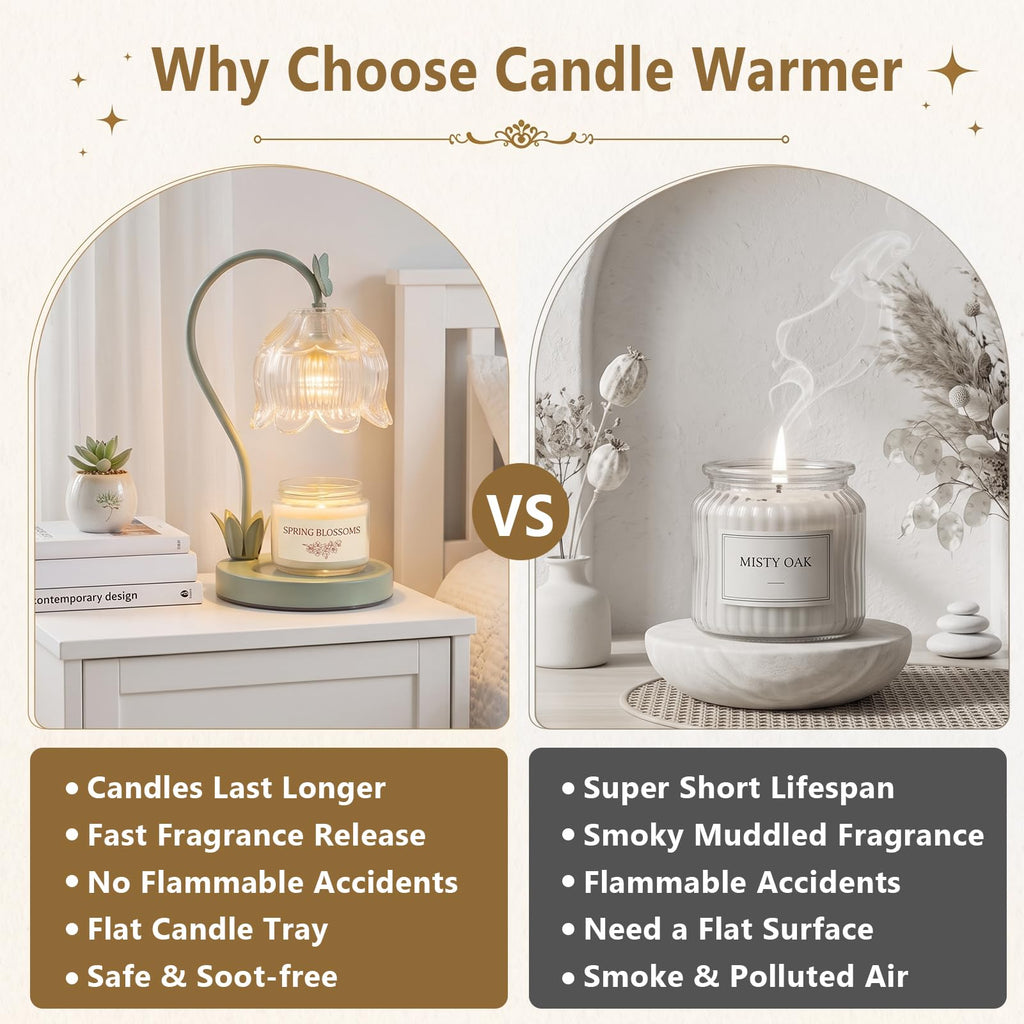 Green Flower Candle Warmer Lamp with Dimmer H362736
