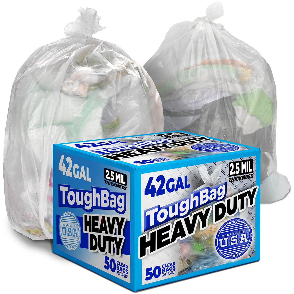 42 Gallon Clear Trash Bags 50 Count 3 Mil N1898