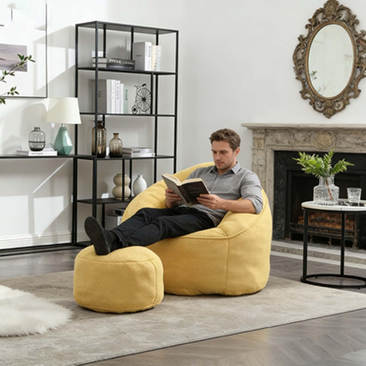 Memory Foam Bean Bag Chair with Footrest I3386