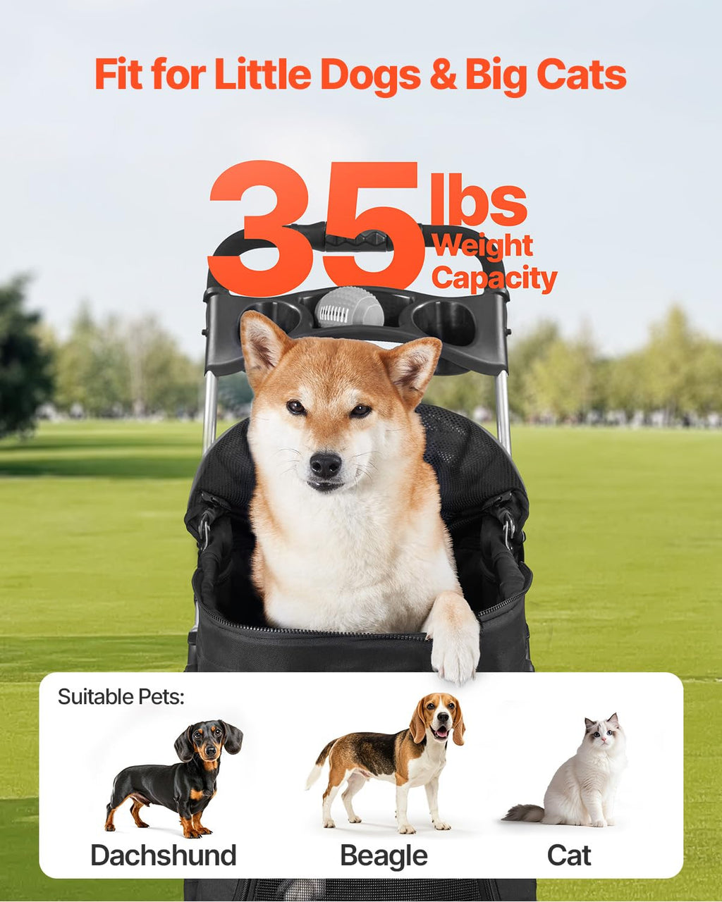 Foldable 4 Wheels Pet Stroller with Detachable Carrier F80001