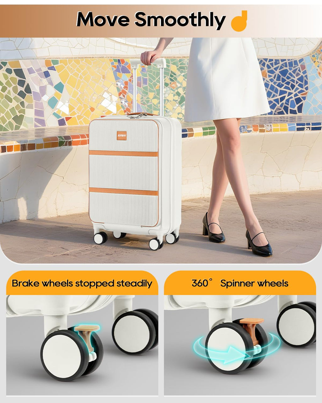 20 Inch Carry On Luggage with Front Pocket and Cup Holder, White G956