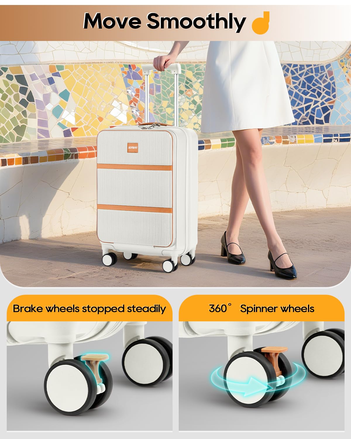 20 Inch Carry On Luggage with Front Pocket and Cup Holder, White G956
