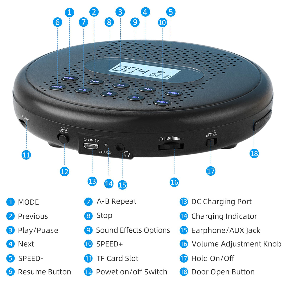 Portable CD Player with Dual Stereo Speakers J35426