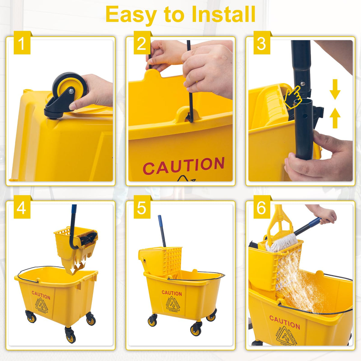 35 Quart Mop Bucket with Side Press Wringer on Wheels E78298