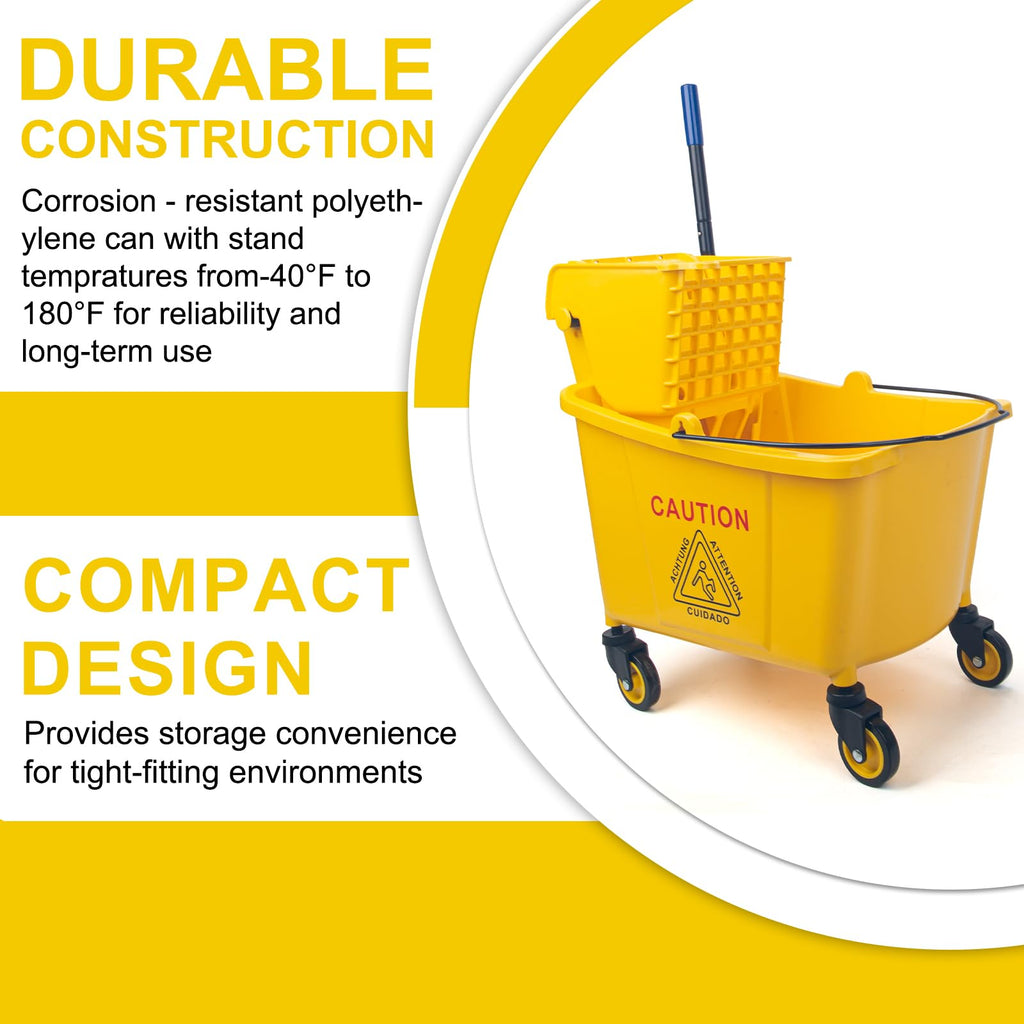 35 Quart Mop Bucket with Side Press Wringer on Wheels E78298
