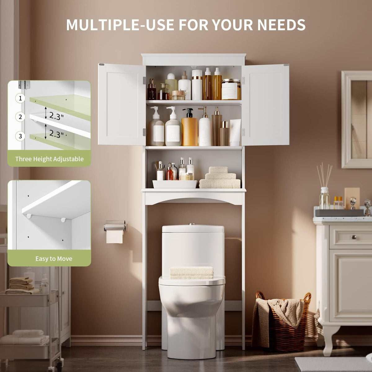 Over the Toilet Storage Cabinet with Adjustable Shelf, White L704