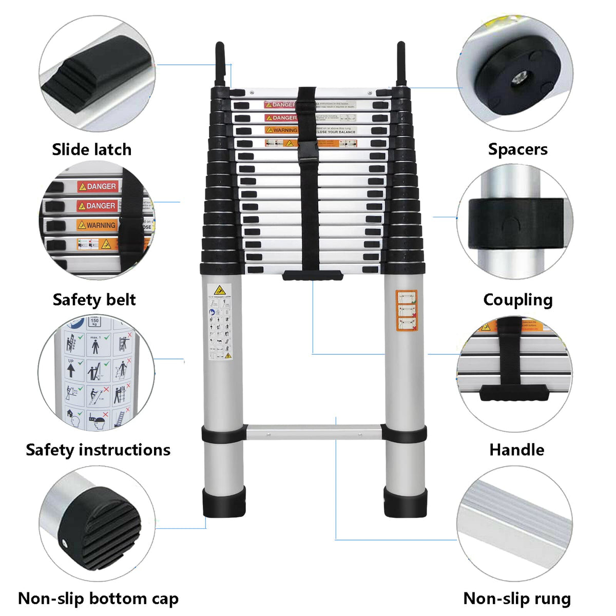 20FT Aluminum Telescoping Ladder with Roof Hooks, 330lbs Capacity C534