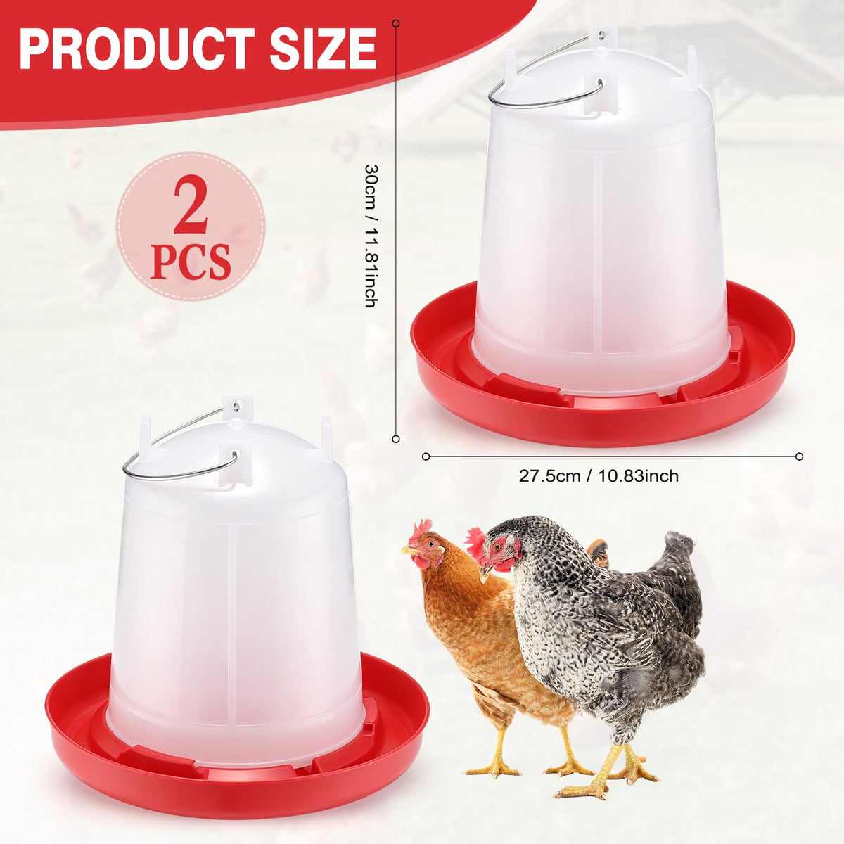 2 Pcs 2 Gallon Plastic Chicken Waterer C786365