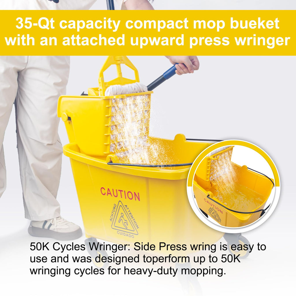 35 Quart Mop Bucket with Side Press Wringer on Wheels E78298