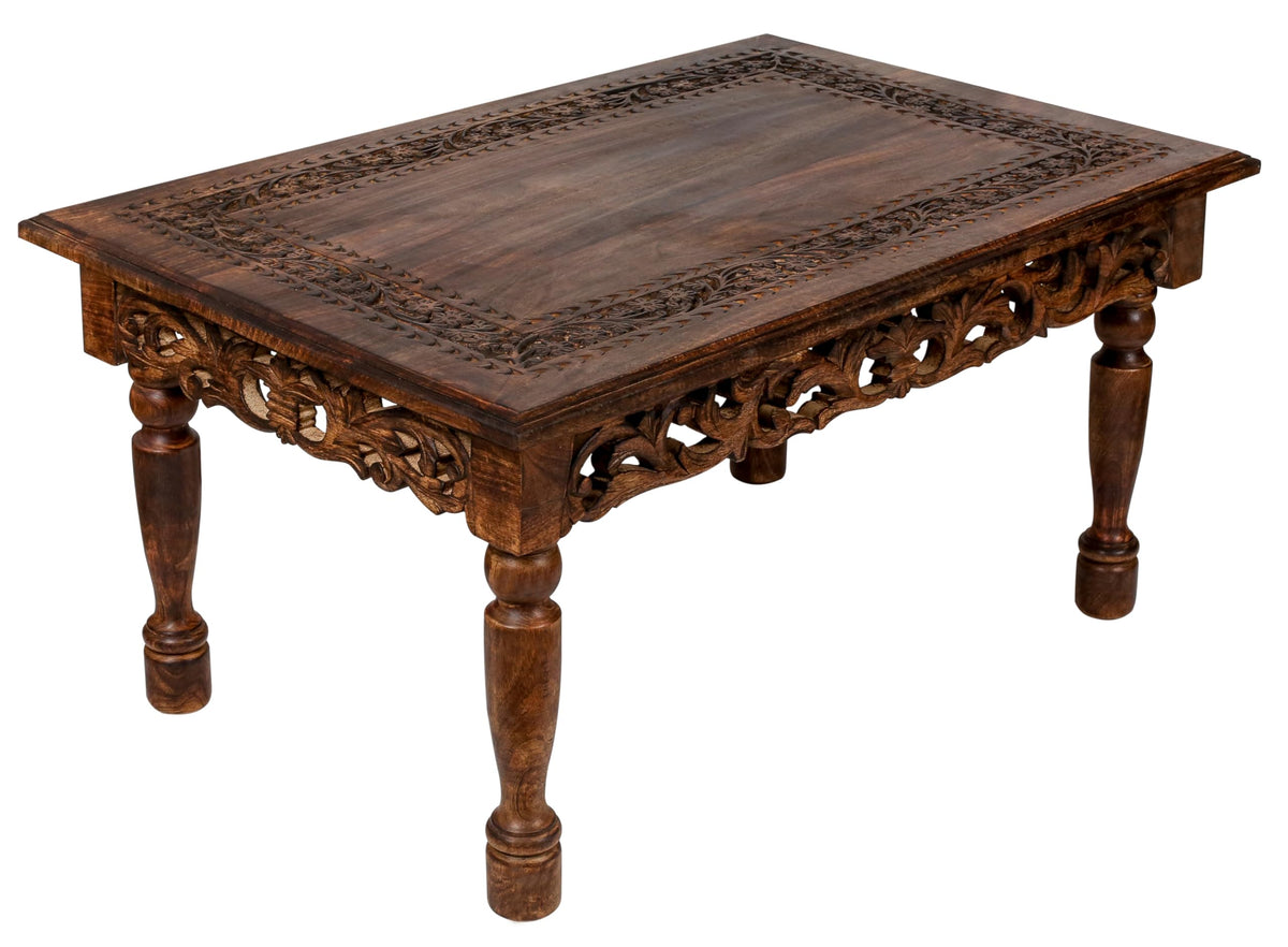 Farmhouse Coffee Table 36x24x18 Jali Carved Wood M1366