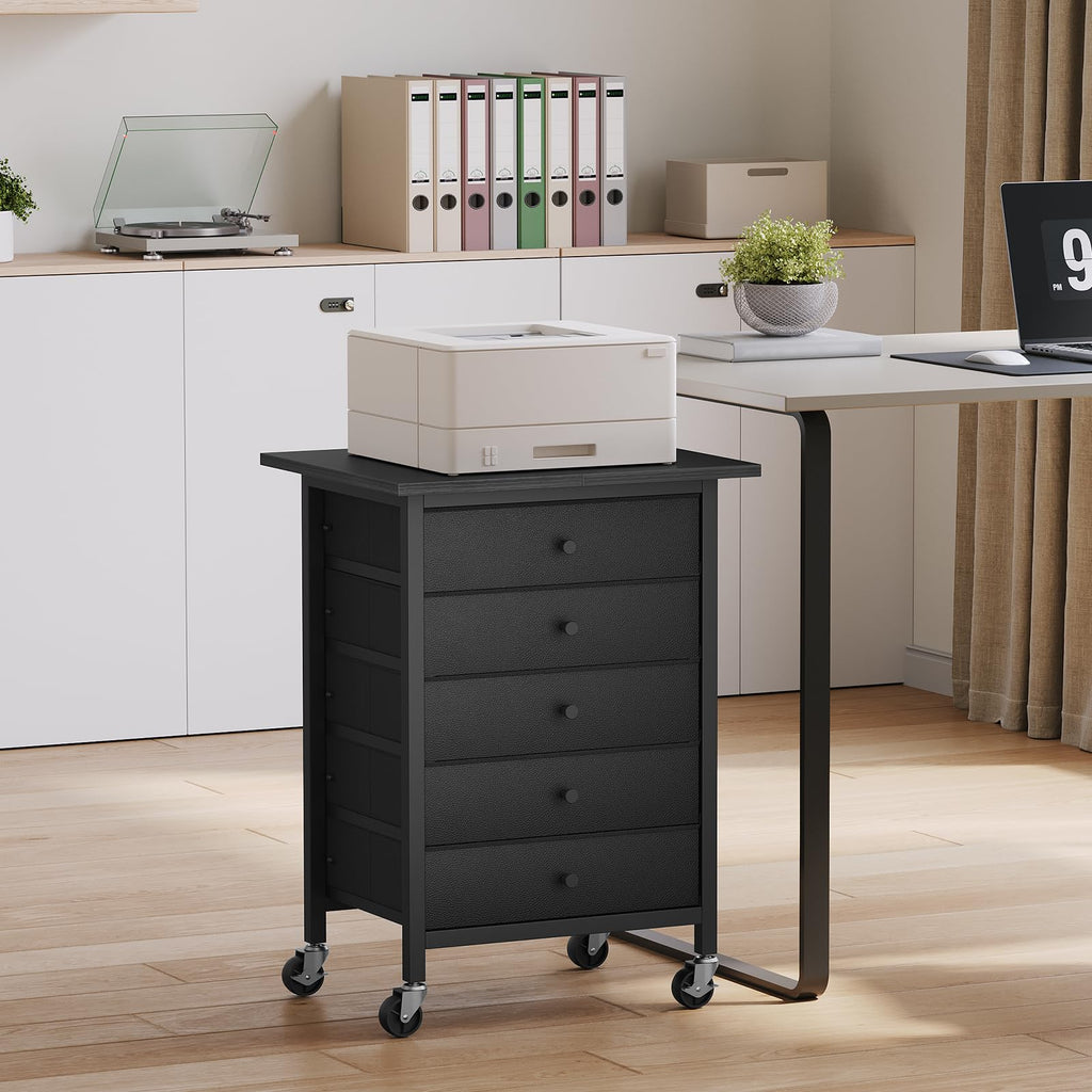 Black 5 Drawer Rolling File Cabinet with Wheels G80497