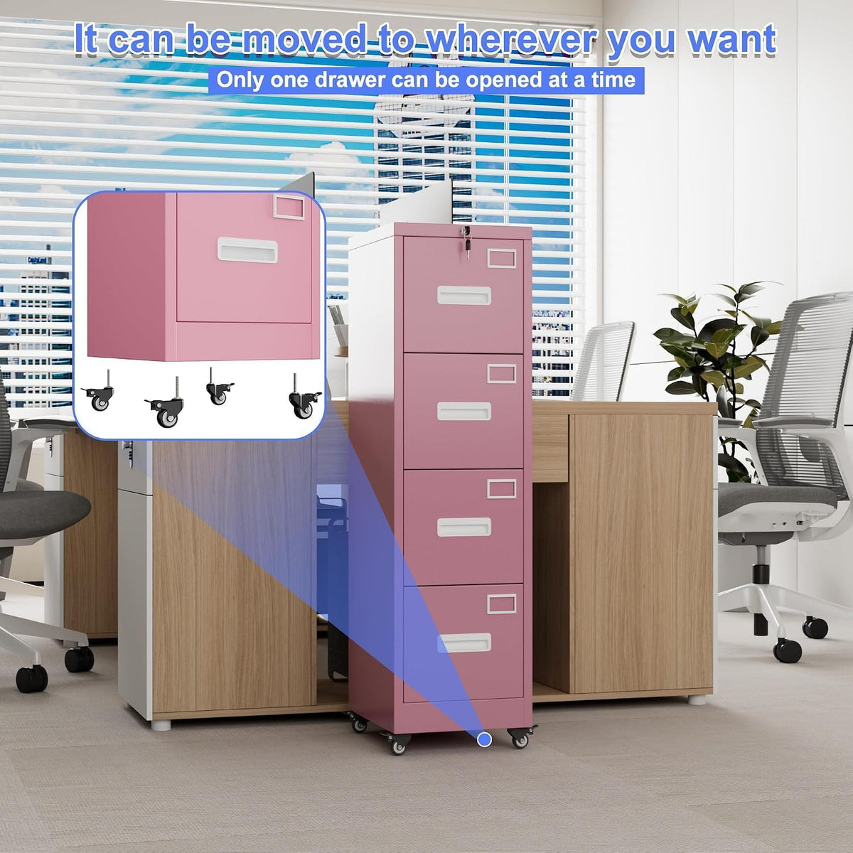 4 Drawer Metal File Cabinet with Lock and Wheels J541615