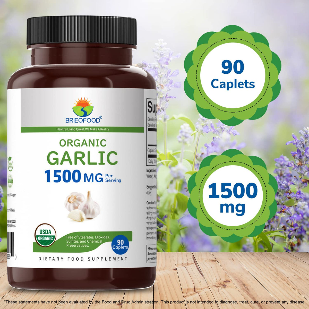 Organic Garlic 1500mg 90 Vegetarian Tablets V31986