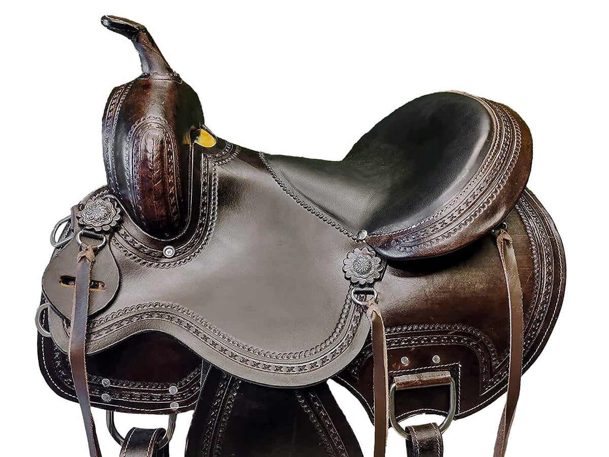 Brown Leather Western Horse Saddle Set with Headstall Breast Collar Reins U83661
