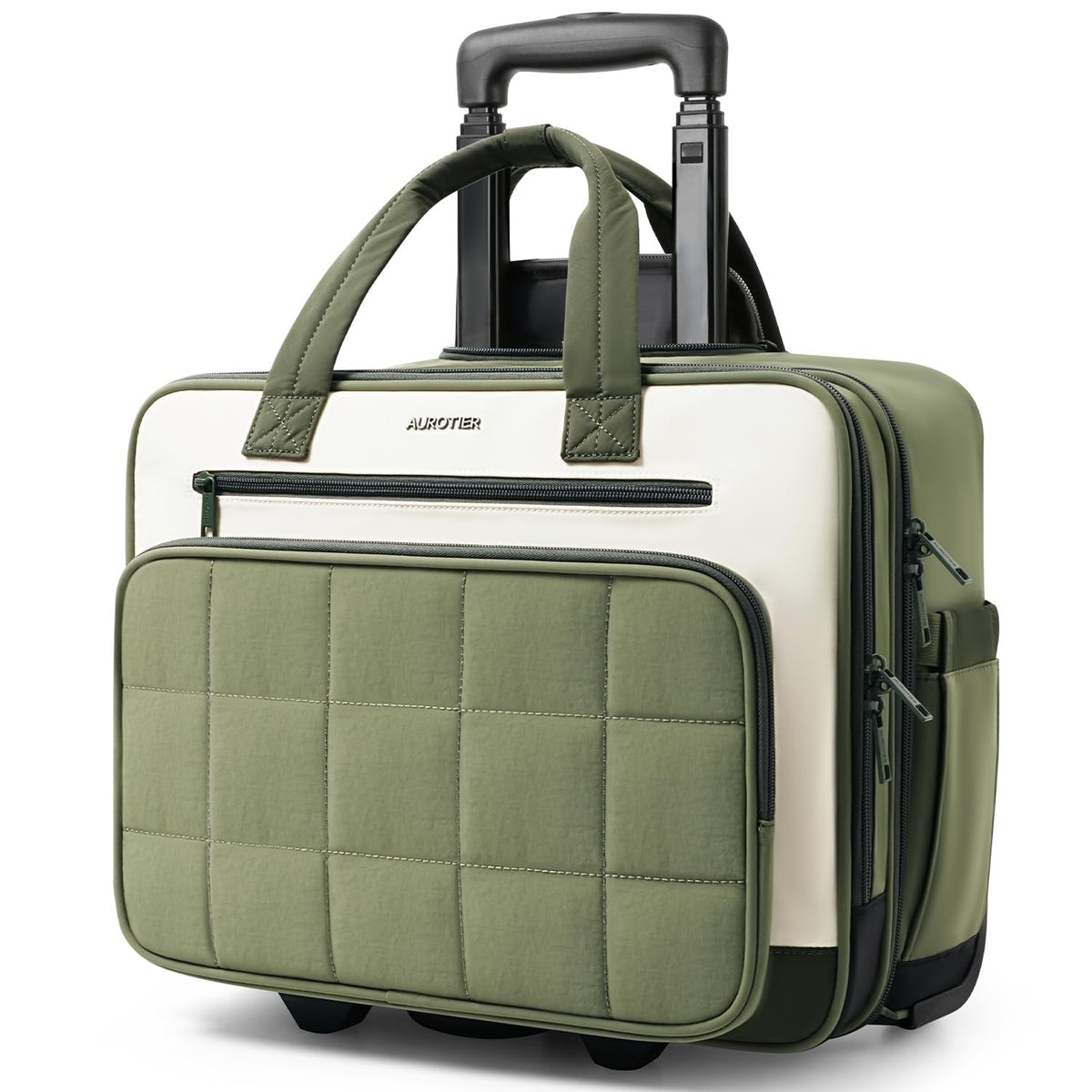 Rolling Puffer Laptop Bag, 16 Inch Water Resistant Carry On Luggage with Wheels, Green T79679
