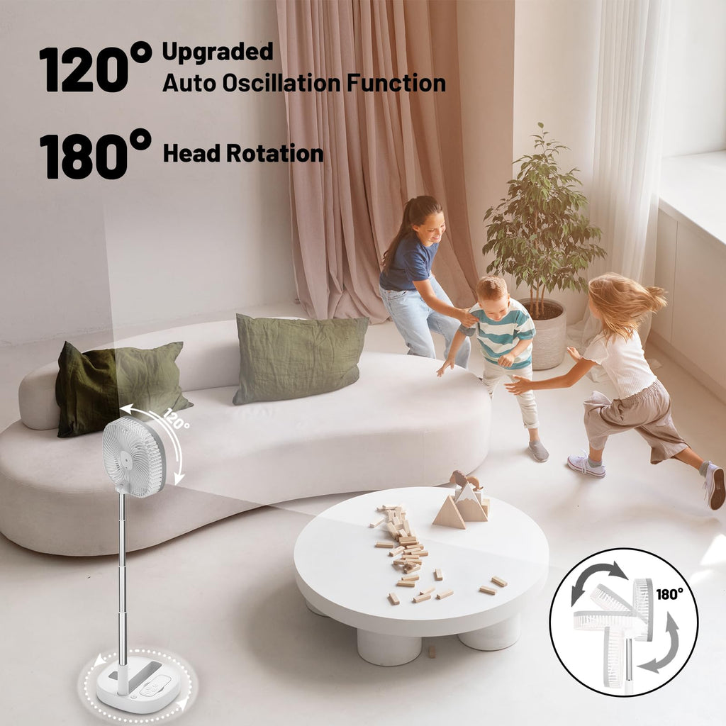 Portable Oscillating Pedestal Fan, 4 Speed 7200Mah Rechargeable Gray E2665