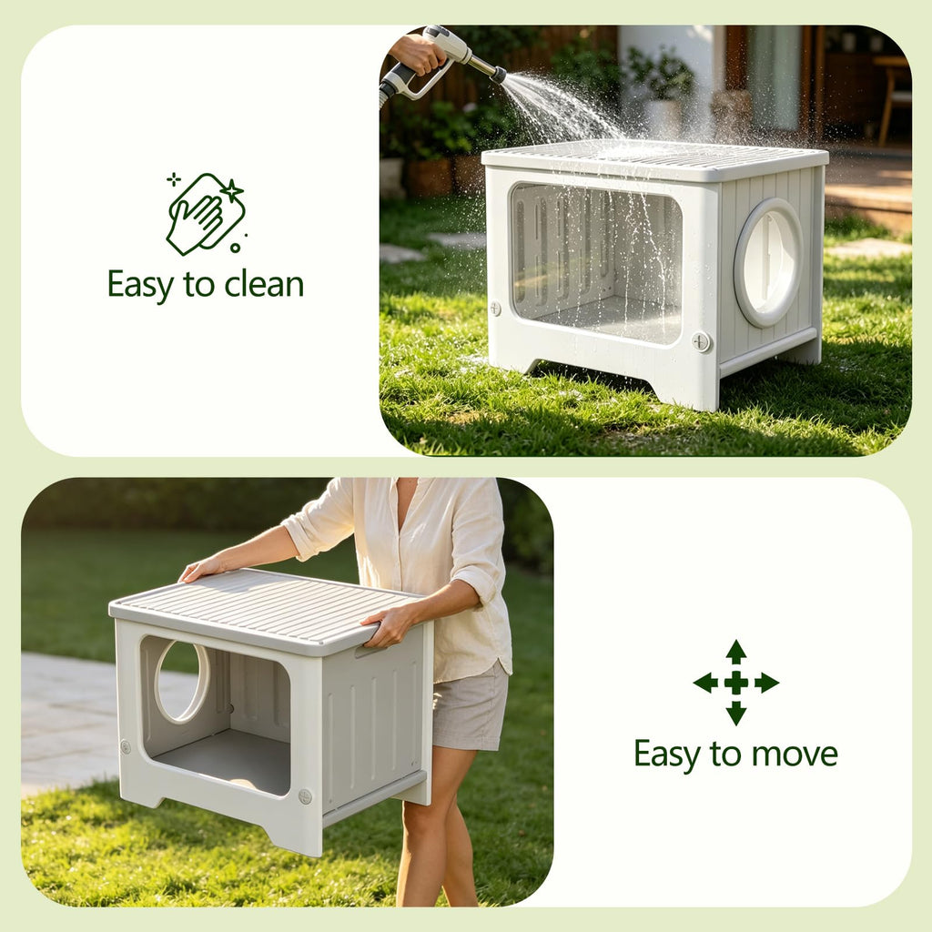 Weatherproof Stackable Outdoor Cat House with Clear Window T470