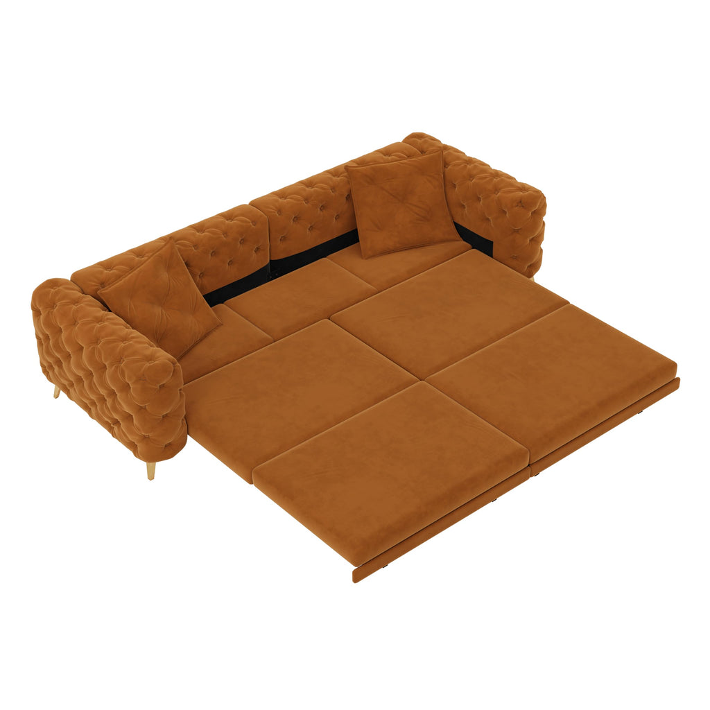 Orange Velvet 3 in 1 Convertible Sleeper Sofa H438361