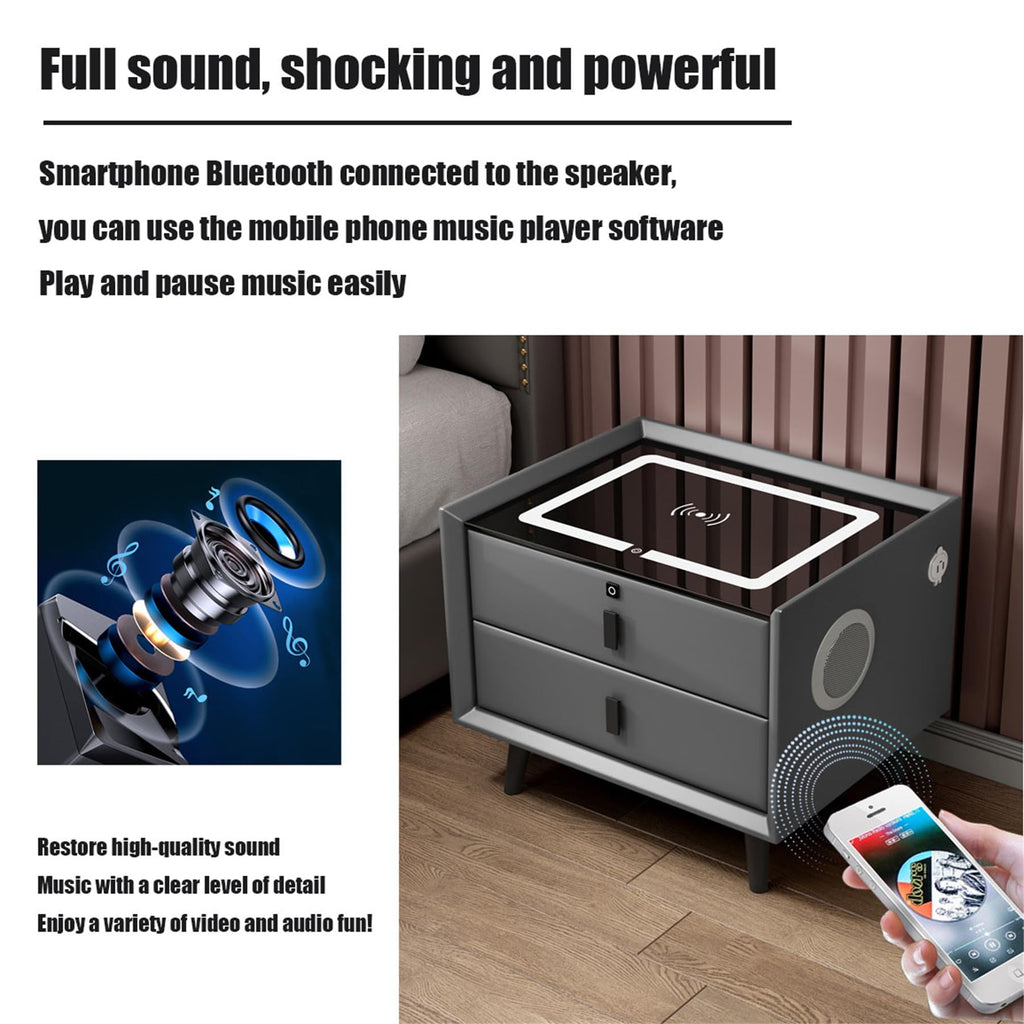 Black 3 Drawer Smart Bedside Table with LED Light and Wireless Charging D20650