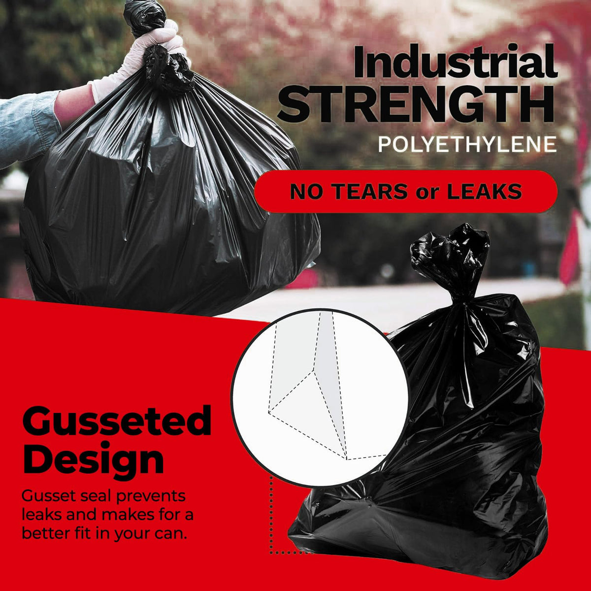 55-60 Gallon Heavy Duty Trash Bags, 50 Count, Black, 2.5 Mil D6851