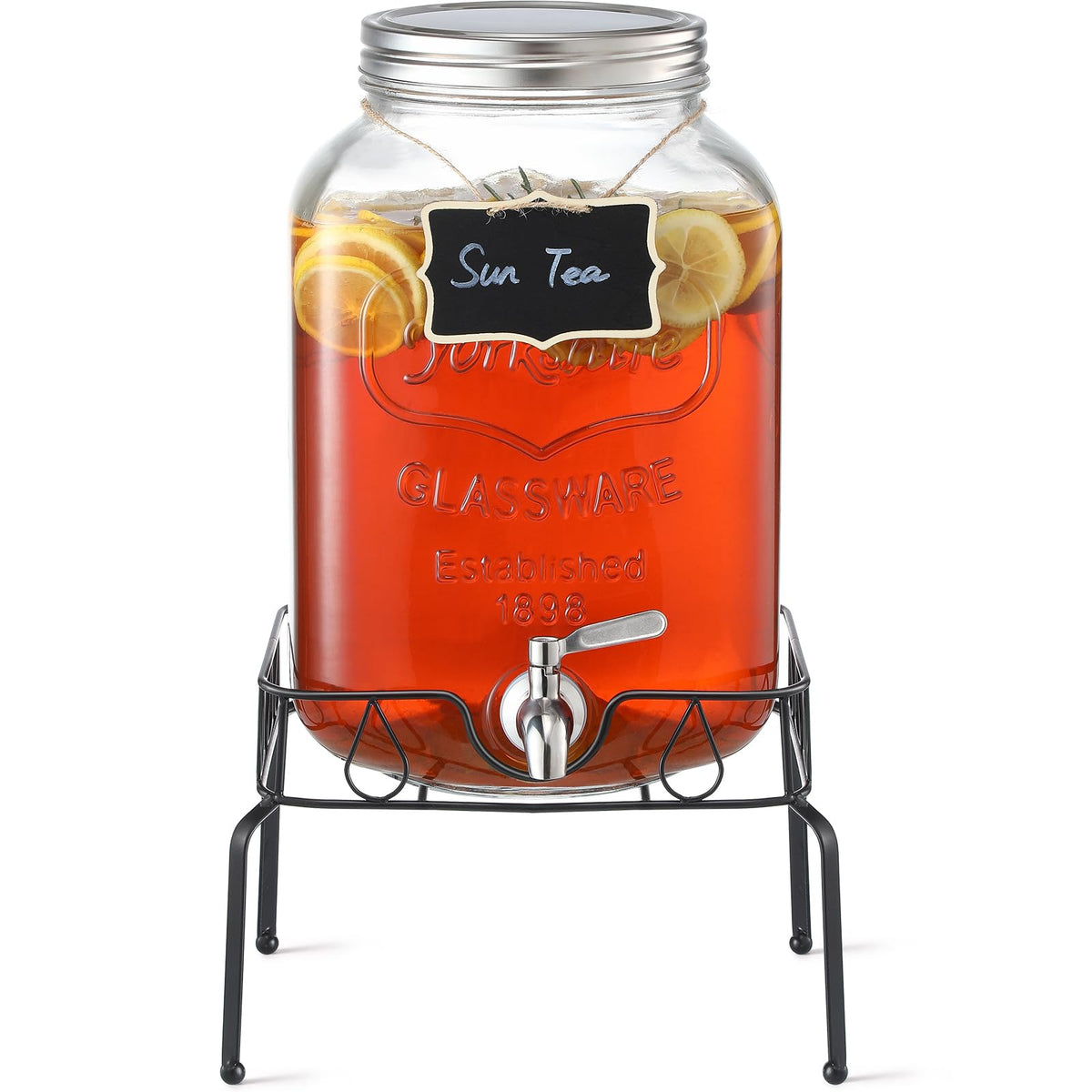 2 Gallon Glass Beverage Dispenser with Stand and Lid C78420