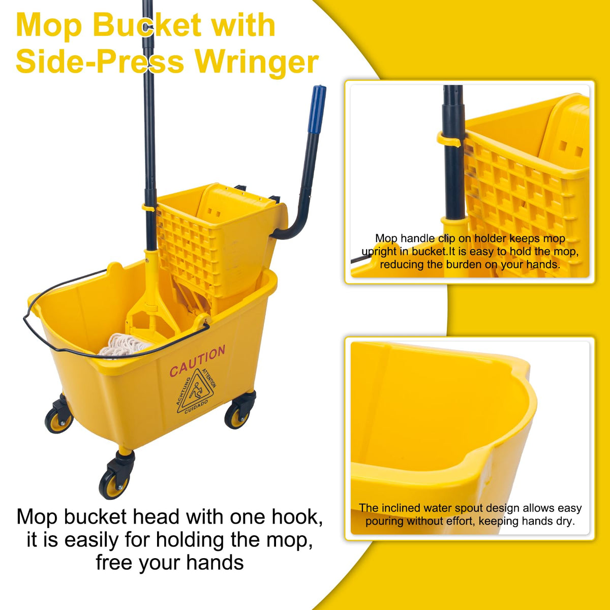 35 Quart Mop Bucket with Side Press Wringer on Wheels E78298