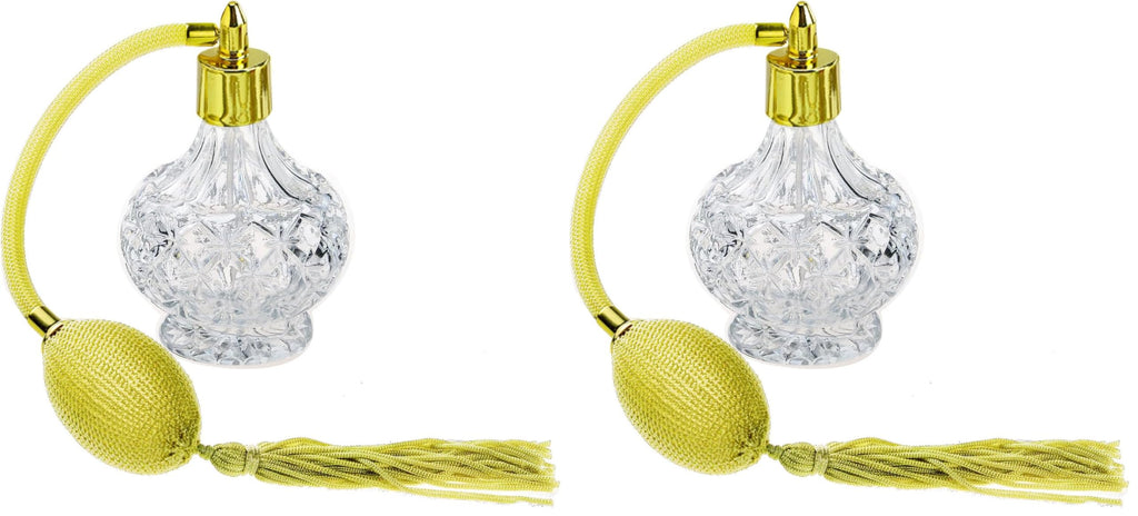 Clear Checked Carved Glass Refillable Perfume Bottle with Spray Atomizer, Pack of 2 V573