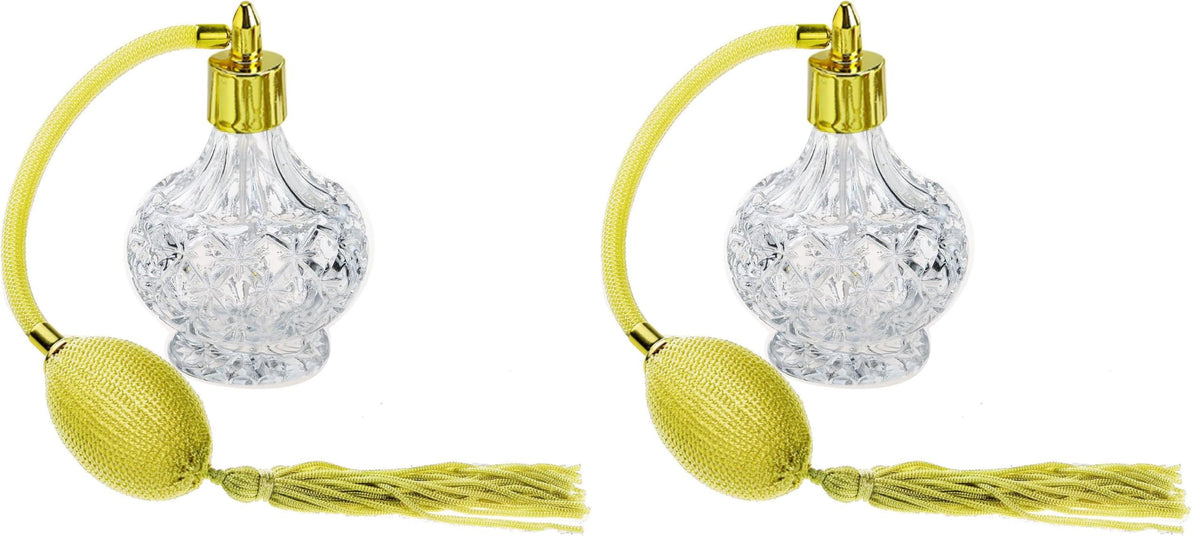 Clear Checked Carved Glass Refillable Perfume Bottle with Spray Atomizer, Pack of 2 V573