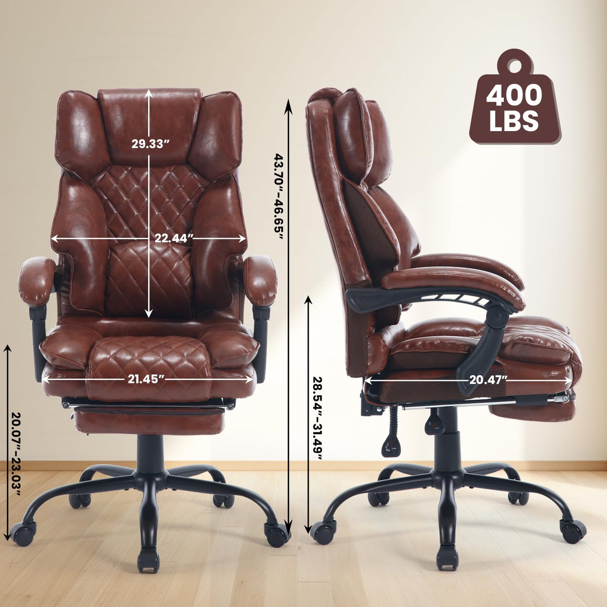 Brown Reclining Ergonomic Office Chair with Footrest J28744