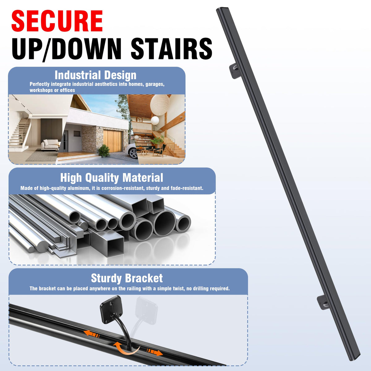Black Metal Stair Handrail 5ft A18821