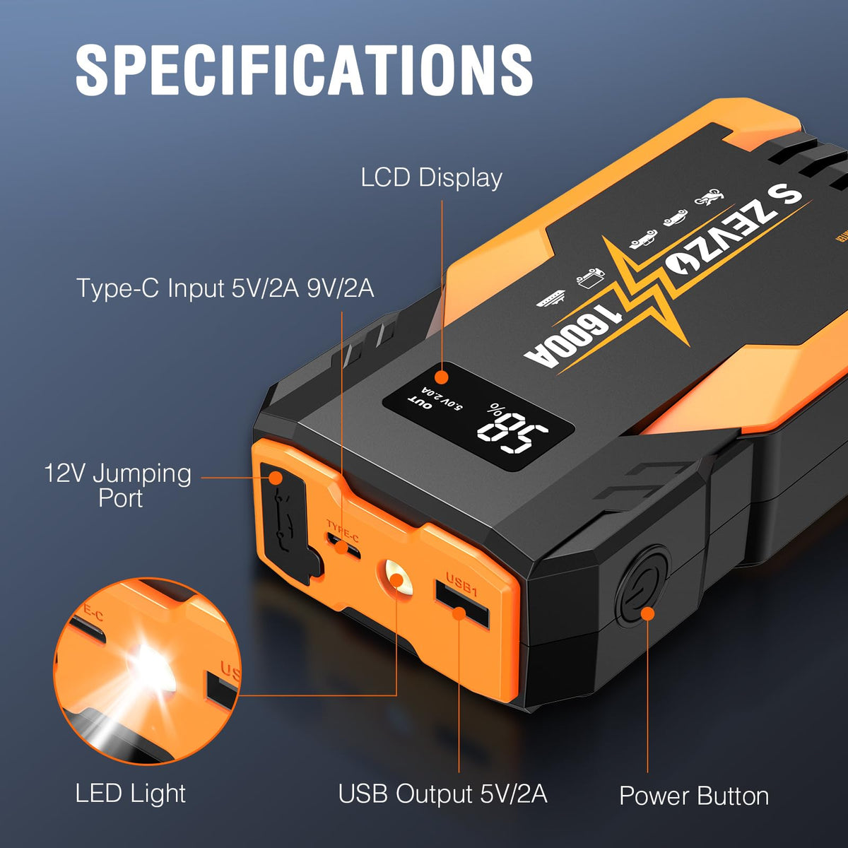 1600A Peak Portable Jump Starter J3474