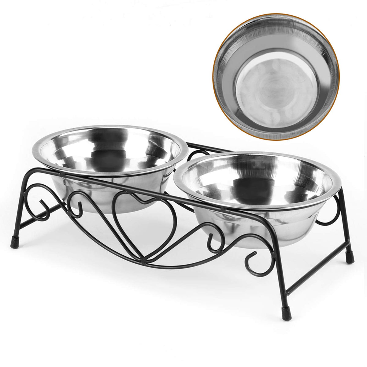 Double Stainless Steel Elevated Dog Bowls with Iron Stand D88638