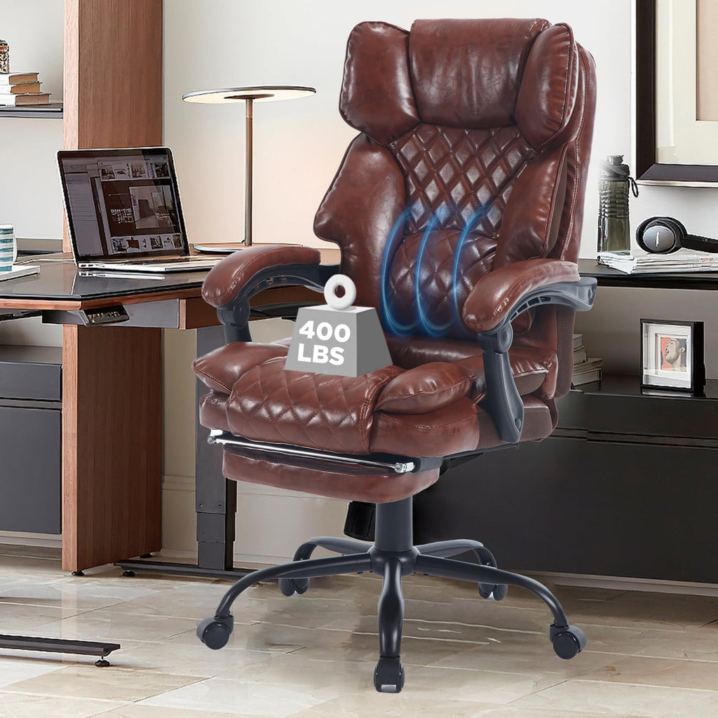 Brown Reclining Ergonomic Office Chair with Footrest J28744
