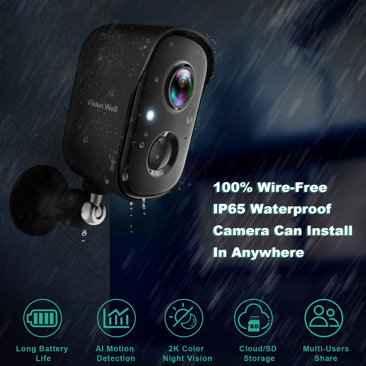 Wireless Outdoor Security Camera 2K Battery Powered T78798