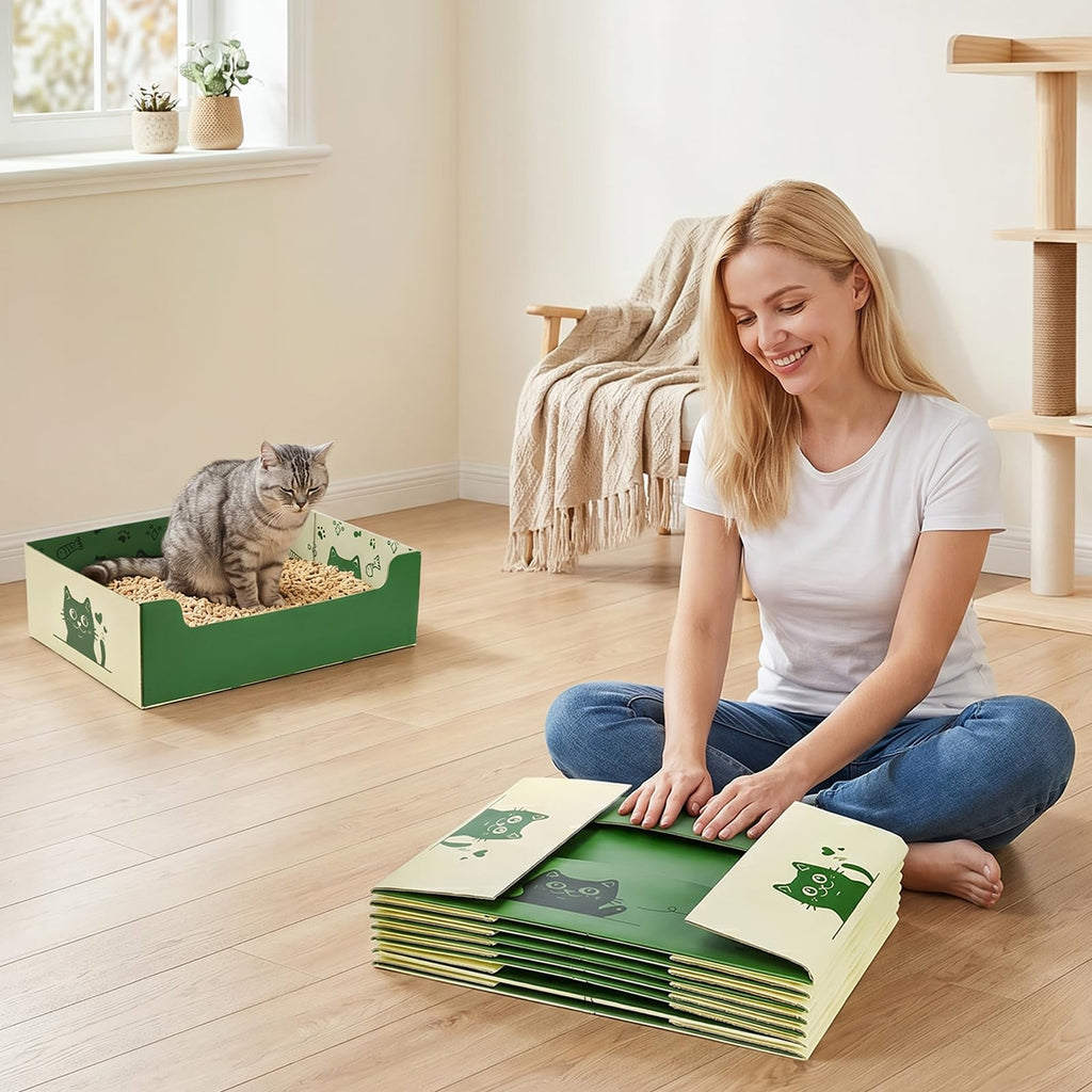 8 Pcs Disposable Cat Litter Box with Scoop I72016
