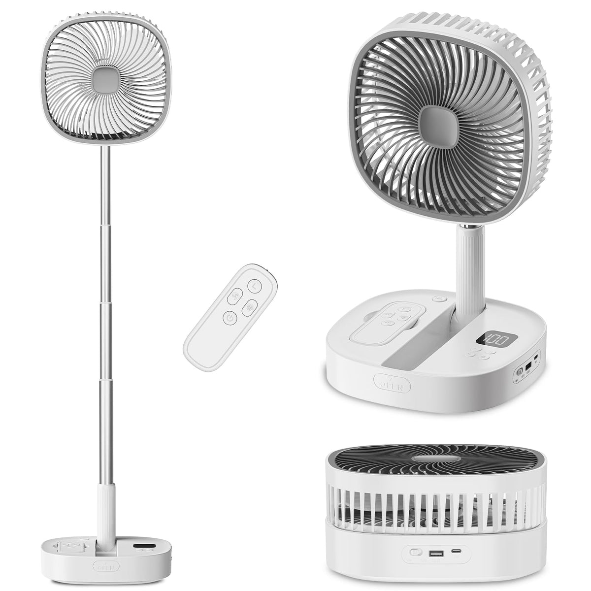 Portable Oscillating Pedestal Fan, 4 Speed 7200Mah Rechargeable Gray E2665