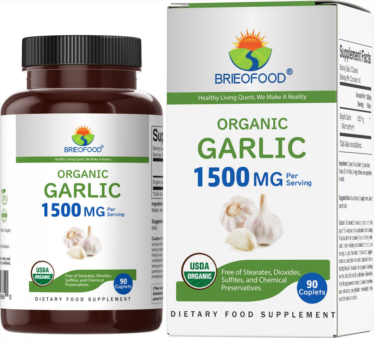 Organic Garlic 1500mg 90 Vegetarian Tablets V31986