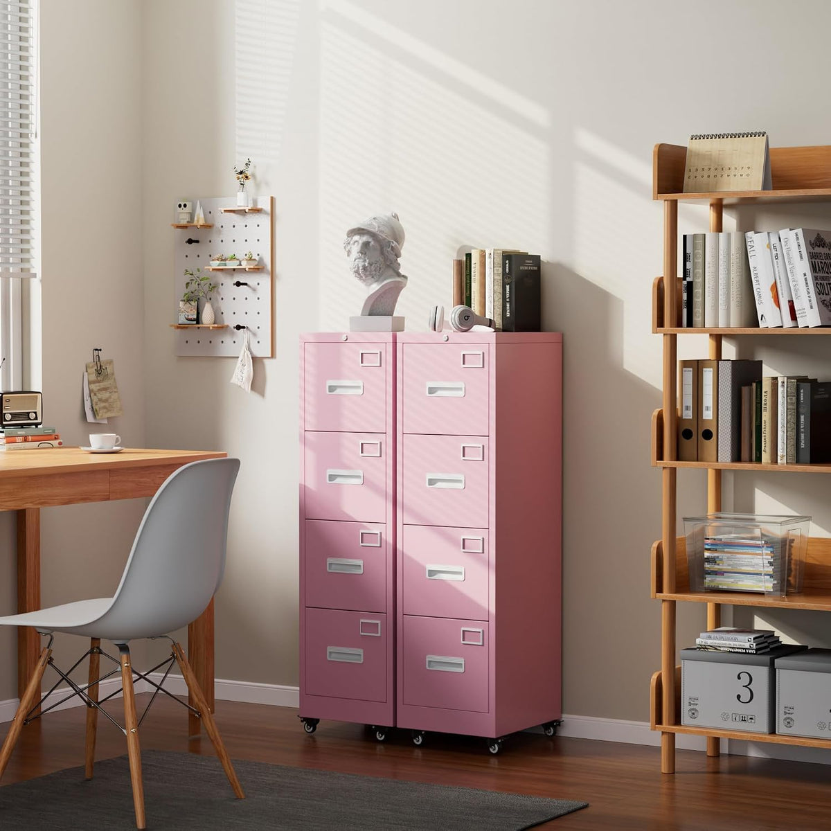 4 Drawer Metal File Cabinet with Lock and Wheels J541615