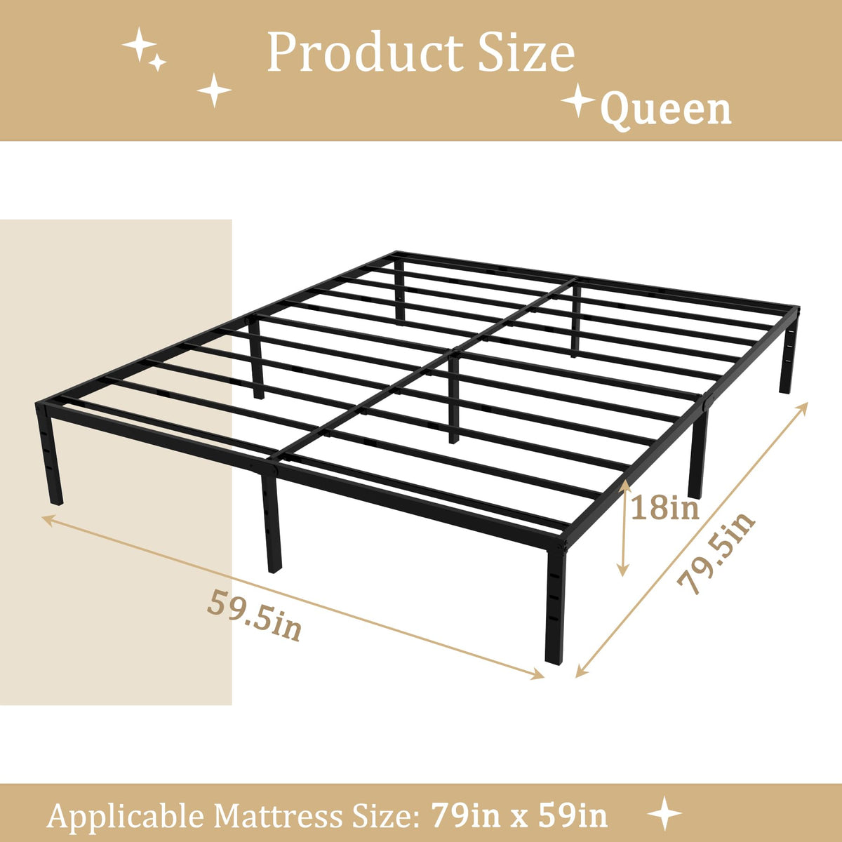 Queen 18 Inch Metal Platform Bed Frame, Black B279862